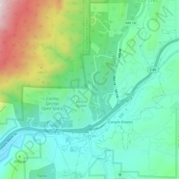 Tijeras topographic map, elevation, terrain