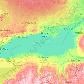 Lake Ontario topographic map, elevation, terrain