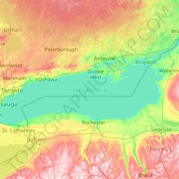 Lake Ontario topographic map, elevation, terrain