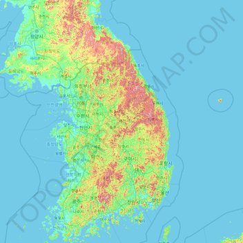 Korean Peninsula topographic map, elevation, terrain