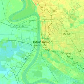 Baton Rouge topographic map, elevation, terrain