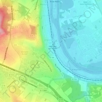 Villennes-sur-Seine topographic map, elevation, terrain