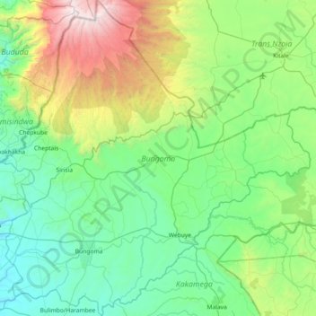 Bungoma County topographic map, elevation, terrain