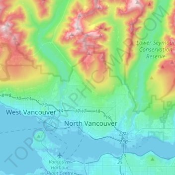 District of North Vancouver topographic map, elevation, terrain