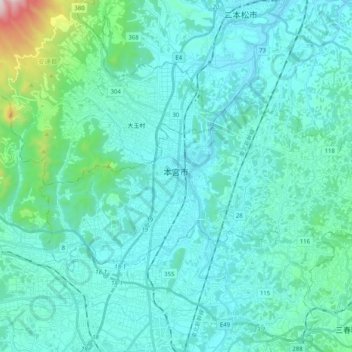 安達郡 topographic map, elevation, terrain