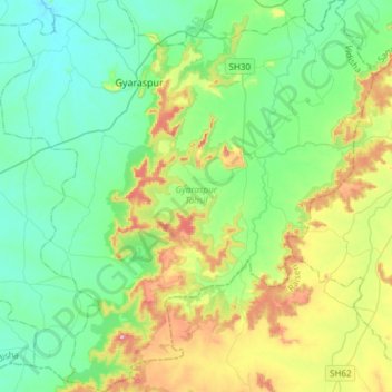 Gyaraspur Tahsil topographic map, elevation, terrain