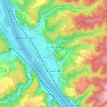 Rheinbrohl topographic map, elevation, terrain
