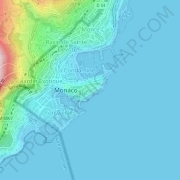 Monaco-Ville topographic map, elevation, terrain