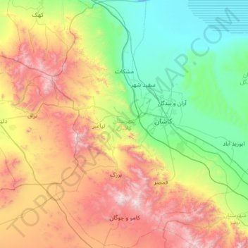 Kashan County topographic map, elevation, terrain