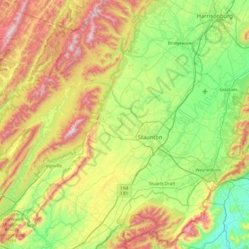 Augusta County topographic map, elevation, terrain