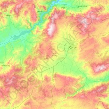 Çorum merkez topographic map, elevation, terrain
