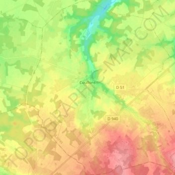 Coullons topographic map, elevation, terrain