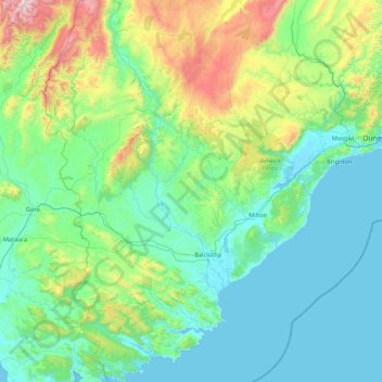 Clutha District topographic map, elevation, terrain