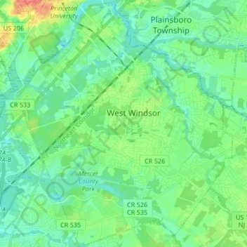 West Windsor topographic map, elevation, terrain