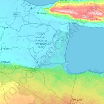 Sánchez topographic map, elevation, terrain