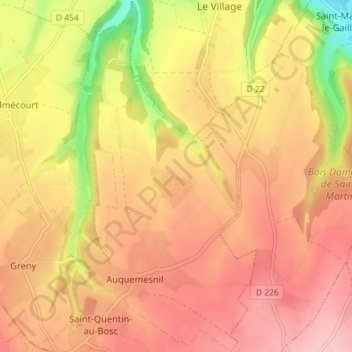 Auquemesnil topographic map, elevation, terrain