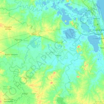 Pánuco topographic map, elevation, terrain