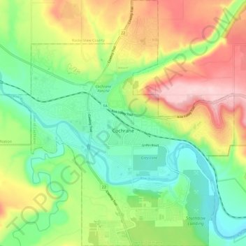 Town of Cochrane topographic map, elevation, terrain
