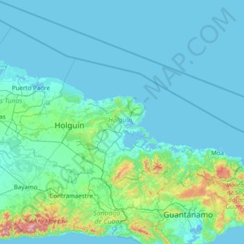 Holguín topographic map, elevation, terrain