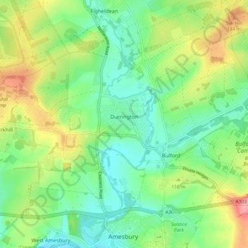 Durrington topographic map, elevation, terrain