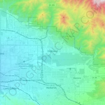 Highland topographic map, elevation, terrain