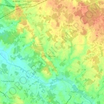Meursac topographic map, elevation, terrain
