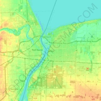 Sarnia topographic map, elevation, terrain