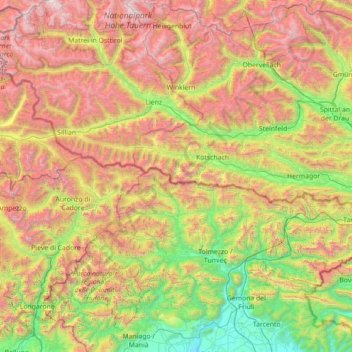 Karnischer Hauptkamm topographic map, elevation, terrain