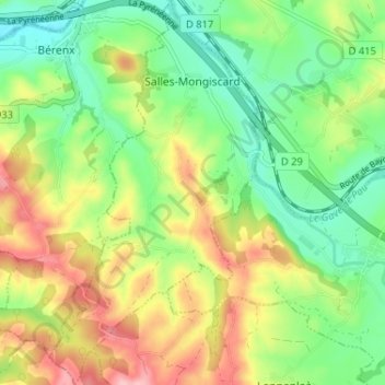 Salles-Mongiscard topographic map, elevation, terrain