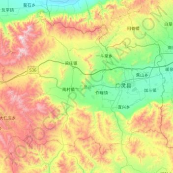 广灵县 topographic map, elevation, terrain