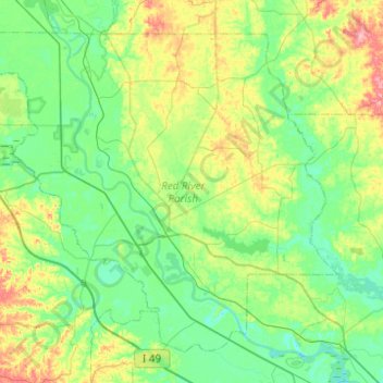 Red River Parish topographic map, elevation, terrain