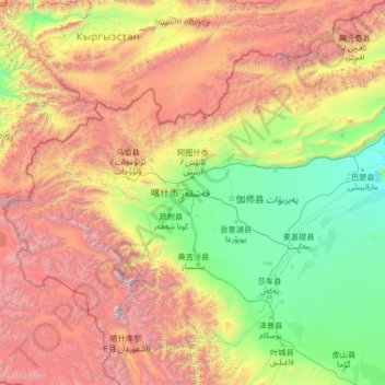 Kizilsu topographic map, elevation, terrain