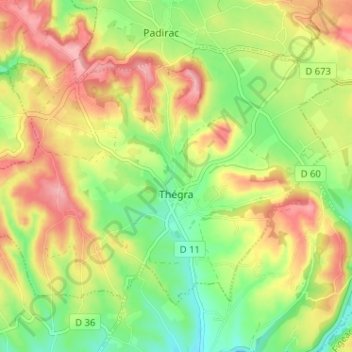 Thégra topographic map, elevation, terrain