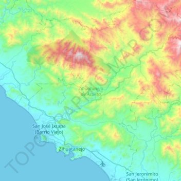 Zihuatanejo de Azueta topographic map, elevation, terrain