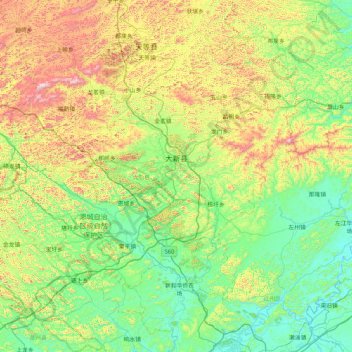 大新县 topographic map, elevation, terrain