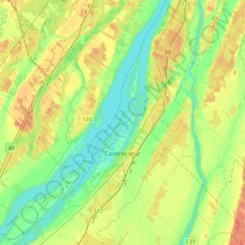 Contrecœur topographic map, elevation, terrain