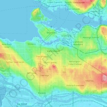 Vancouver topographic map, elevation, terrain