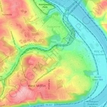 Duquesne topographic map, elevation, terrain
