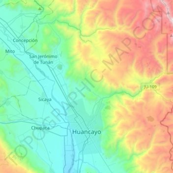 Huancayo topographic map, elevation, terrain