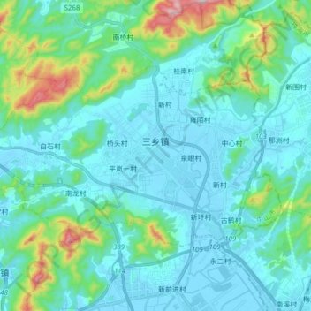 三乡镇 topographic map, elevation, terrain