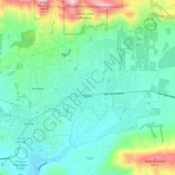 Ojai topographic map, elevation, terrain