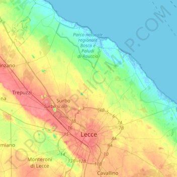 Lecce topographic map, elevation, terrain