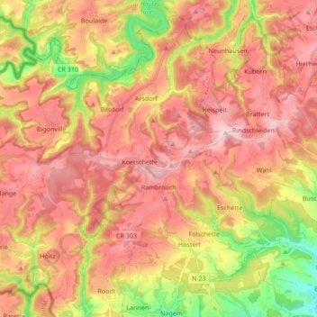 Rambrouch topographic map, elevation, terrain