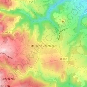 Margerie-Chantagret topographic map, elevation, terrain