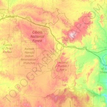 Cibola County topographic map, elevation, terrain