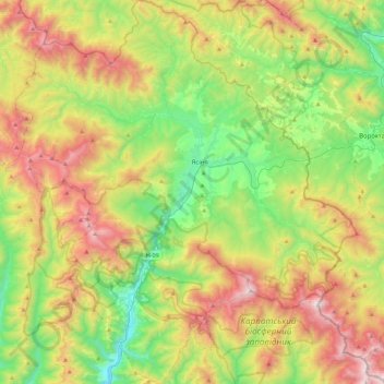 Ясінянська селищна громада topographic map, elevation, terrain