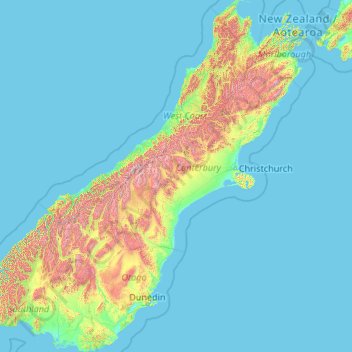 South Island topographic map, elevation, terrain