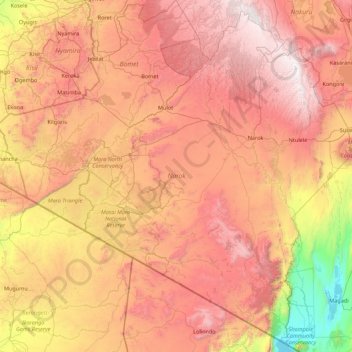 Narok topographic map, elevation, terrain