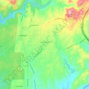 Fallbrook topographic map, elevation, terrain
