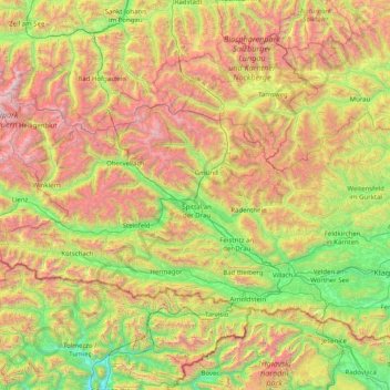 Region Oberkärnten topographic map, elevation, terrain